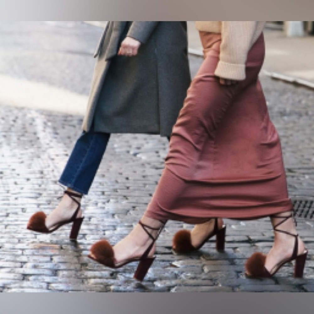 Loeffler Randall Brown Pom Pom Block Heel Sandals